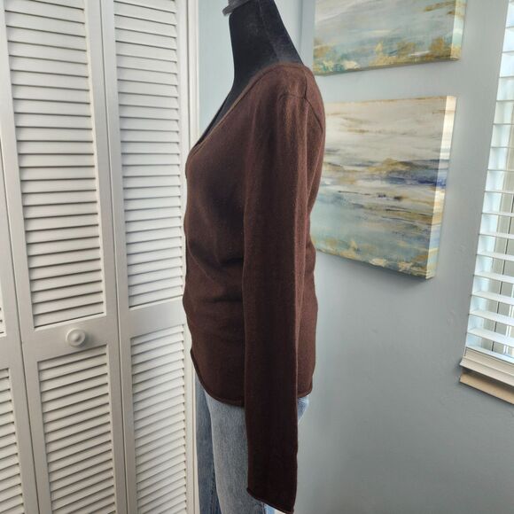 J.Crew V-Neck Sweater M Brown Wool & Cashmere Blend Y2K Straight Hem Cozy  VTG - Picture 3 of 6